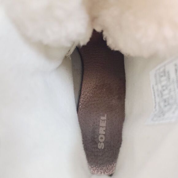 Sorel Boots Phoenix Ankle Boots 7.5 Beige Leather Sherpa Trim Waterproof Lace Up - Picture 8 of 10